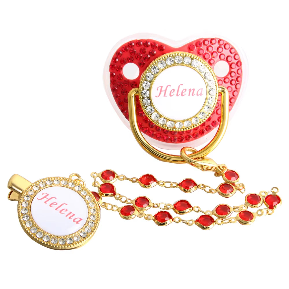 Customized Crown Name Baby Pacifier Dummy with Chain Clip 0-18 Months
