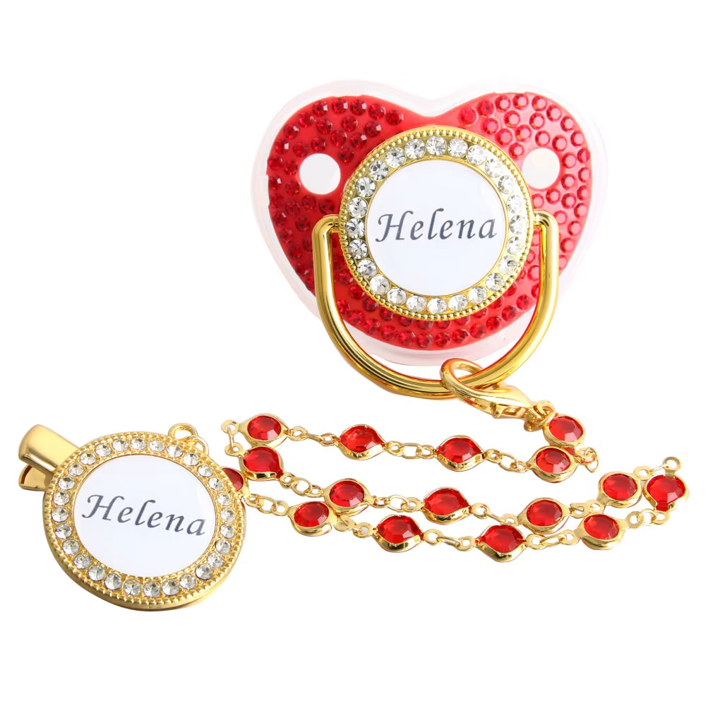 Customized Crown Name Baby Pacifier Dummy with Chain Clip 0-18 Months