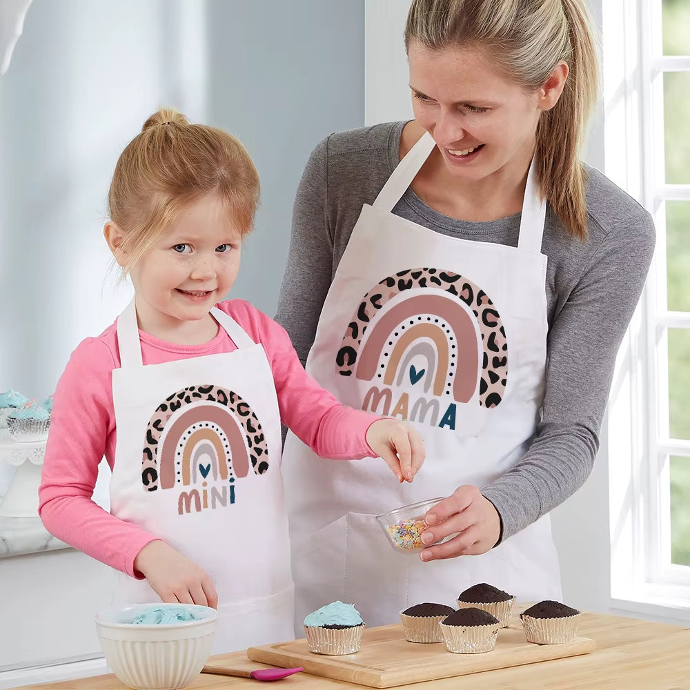 Rainbow Mama Rainbow Mini Print Apron Mom Kids Family Matching Apron Mother Girl Kitchen Apron Cooking Baking Pinafore Gift 1Pcs