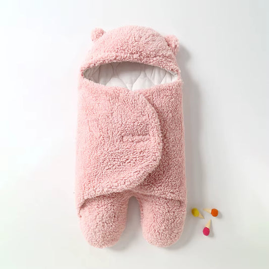 Cute Baby Swaddle Blanket Newborn Swaddle Wrap Soft Plush Receiving Swaddling Wrap Baby Sleep Sack with Feet Baby Sleeping Bag