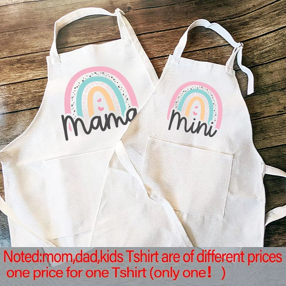 Rainbow Mama Rainbow Mini Print Apron Mom Kids Family Matching Apron Mother Girl Kitchen Apron Cooking Baking Pinafore Gift 1Pcs