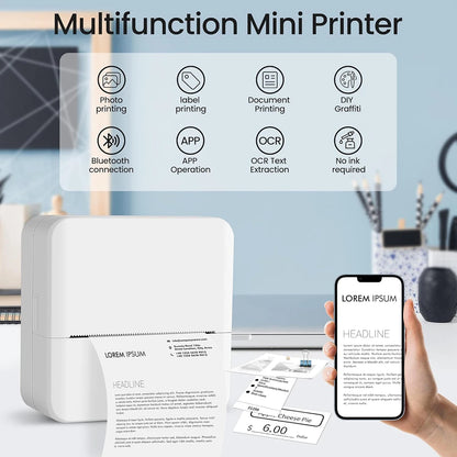 Mini Printer, Inkless Sticker Maker, Free Cut Small Pocket Printer, Portable Thermal Printer for Photo Journal Notes Memo