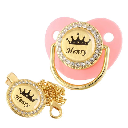 Customized Crown Name Baby Pacifier Dummy with Chain Clip 0-18 Months