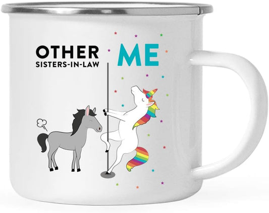 Funny Quirky 11Oz. Stainless Steel Campfire Coffee Tea Mug Thank You Gift, Other Sister-In-Laws Me, Horse Unicorn, 1-Pack, Birthday Christmas Gift Ideas Coworker, Gift Box