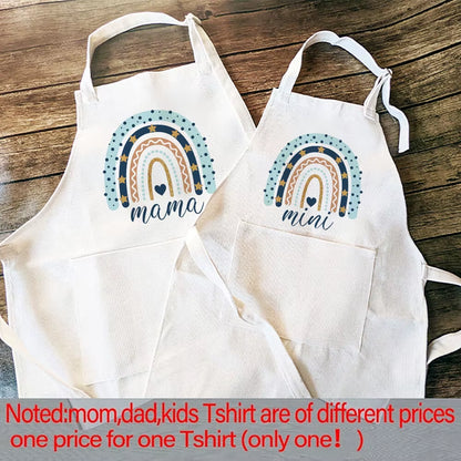 Rainbow Mama Rainbow Mini Print Apron Mom Kids Family Matching Apron Mother Girl Kitchen Apron Cooking Baking Pinafore Gift 1Pcs