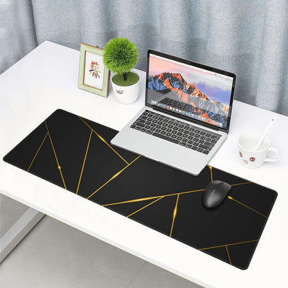 Gaming Mouse Pad 31.5×11.8 Inch XL with Stitched Edges Extended Waterproof Gold Line Black Geometric Desk Pads Non-Slip Rubber Base Large Keyboard Mat Computer Gaming Mousepad for Work/Office/Home