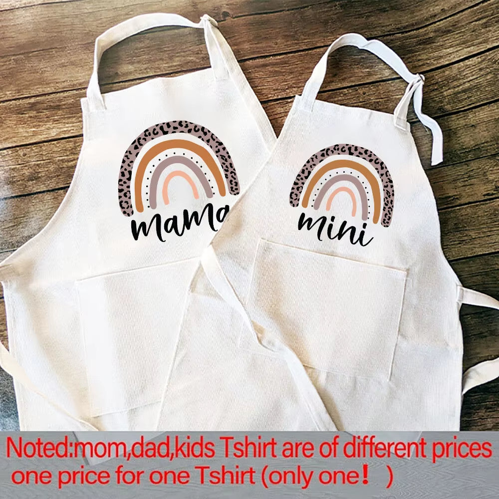 Rainbow Mama Rainbow Mini Print Apron Mom Kids Family Matching Apron Mother Girl Kitchen Apron Cooking Baking Pinafore Gift 1Pcs