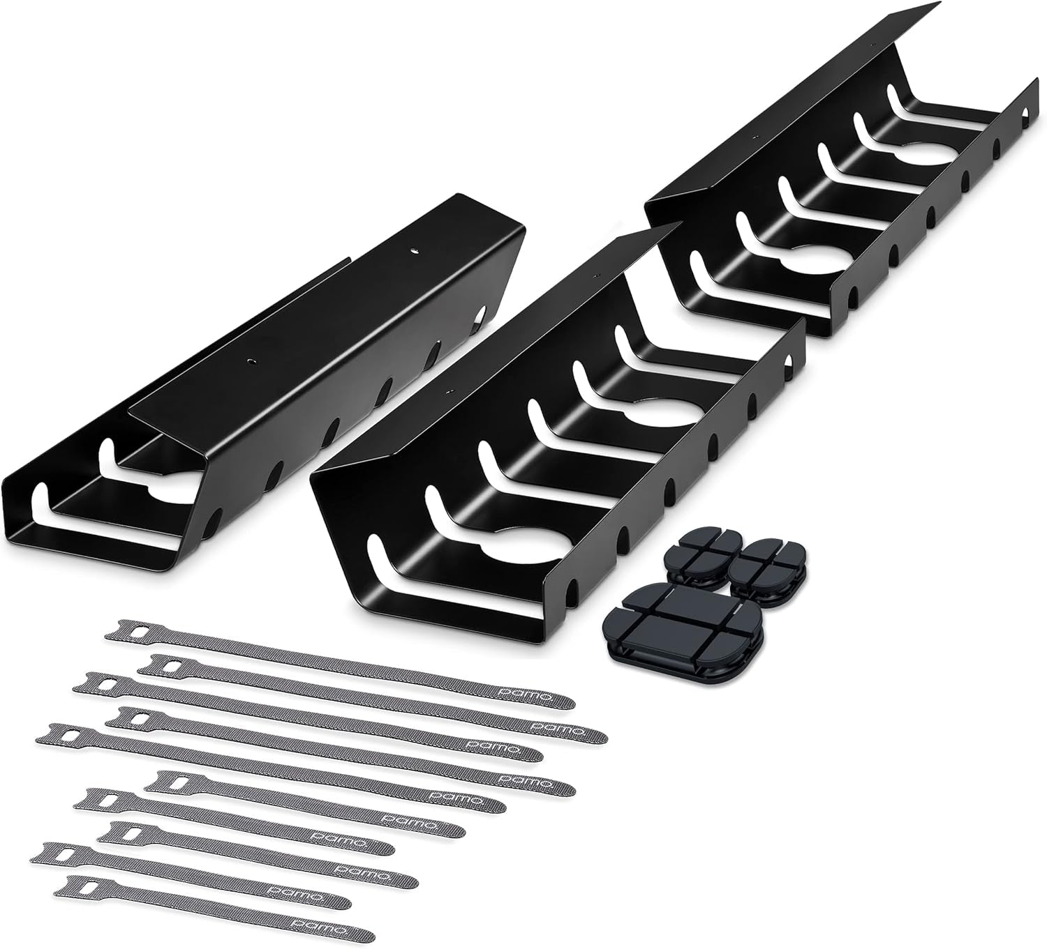 Cable Management under Desk for Easy Mounting Under-Table I Set of 3 - with 10X Cable Ties I Desk Organizer for Office/Home Office Table Thoughtful Cable Tray Holder, Black