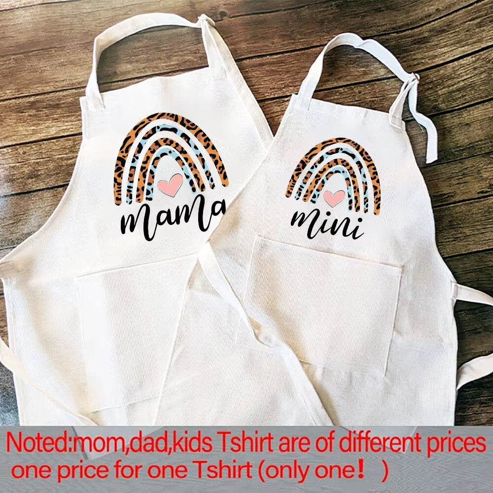 Rainbow Mama Rainbow Mini Print Apron Mom Kids Family Matching Apron Mother Girl Kitchen Apron Cooking Baking Pinafore Gift 1Pcs