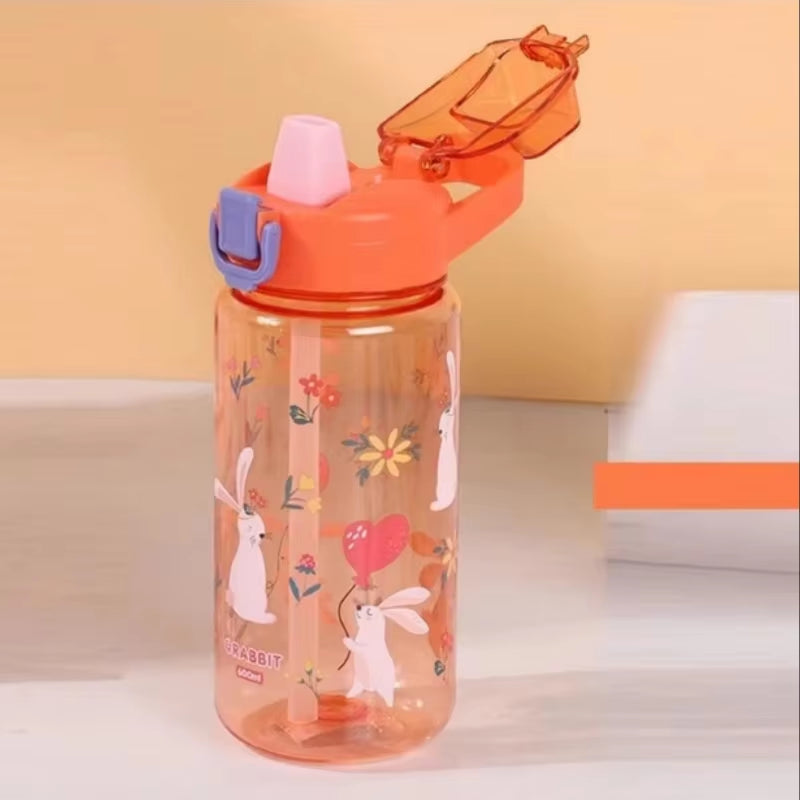 600Ml Cartoon Animal Water Bottle Portable Safety Lock Cute Straw Cup Kids Leak-Proof Drinking Jug for Outdoor Camping Travel