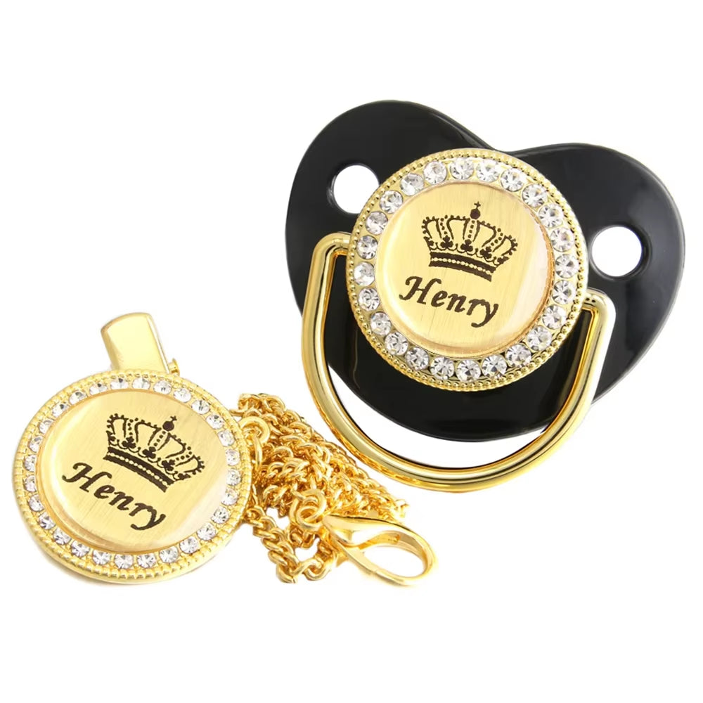 Customized Crown Name Baby Pacifier Dummy with Chain Clip 0-18 Months