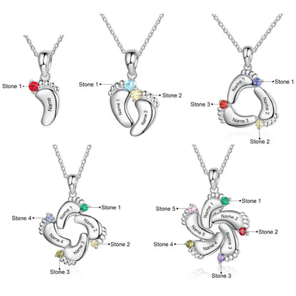 Silver Plated Engraved Birthstone Footprint Necklace