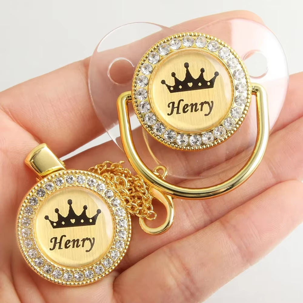 Customized Crown Name Baby Pacifier Dummy with Chain Clip 0-18 Months