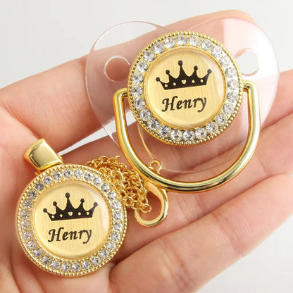 Customized Crown Name Baby Pacifier Dummy with Chain Clip 0-18 Months