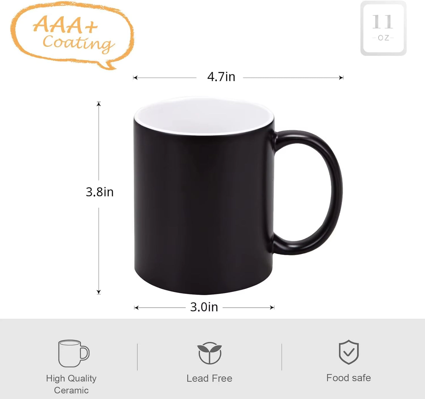 11Oz Color Changing Mugs 11Oz Color Changeable Sublimation Mug Black, Packed in White Box Sublimation 11Oz Color Change Mug