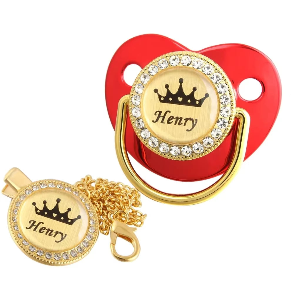 Customized Crown Name Baby Pacifier Dummy with Chain Clip 0-18 Months