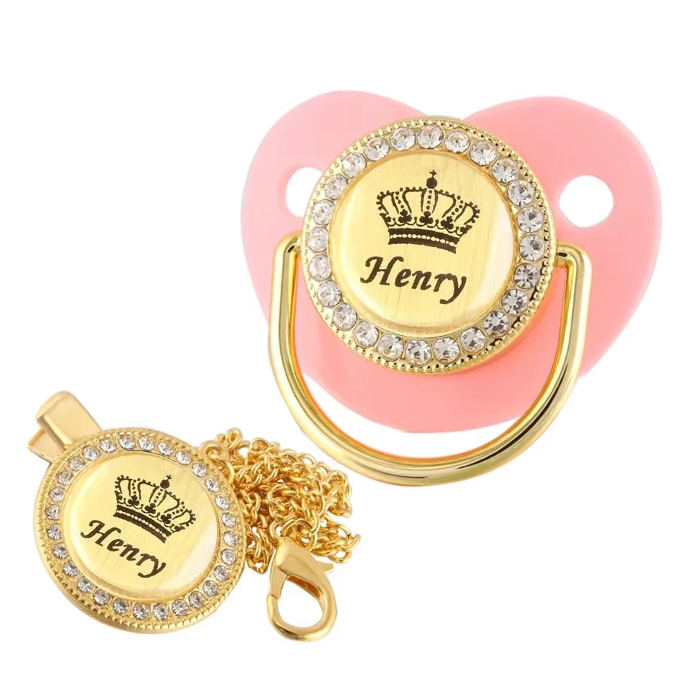 Customized Crown Name Baby Pacifier Dummy with Chain Clip 0-18 Months