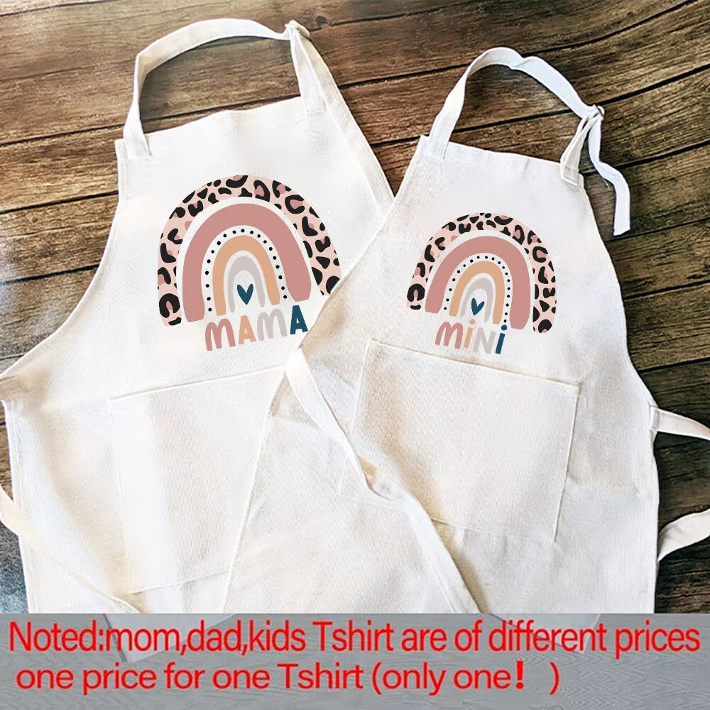 Rainbow Mama Rainbow Mini Print Apron Mom Kids Family Matching Apron Mother Girl Kitchen Apron Cooking Baking Pinafore Gift 1Pcs