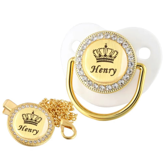 Customized Crown Name Baby Pacifier Dummy with Chain Clip 0-18 Months