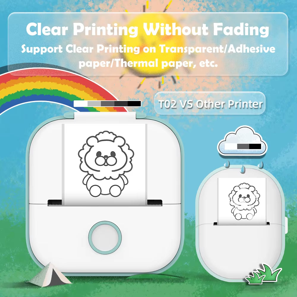 T02 Portable Printer Phomemo Mini Sticker Printer Self-Adhesive Labels Inkless Sticker Printer for Journal, Notes, Photo, DIY