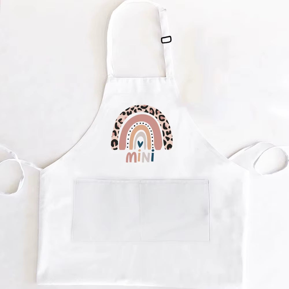 Rainbow Mama Rainbow Mini Print Apron Mom Kids Family Matching Apron Mother Girl Kitchen Apron Cooking Baking Pinafore Gift 1Pcs