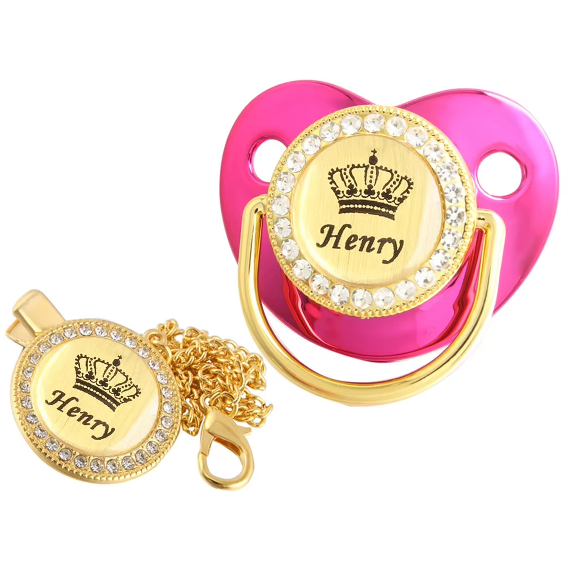 Customized Crown Name Baby Pacifier Dummy with Chain Clip 0-18 Months