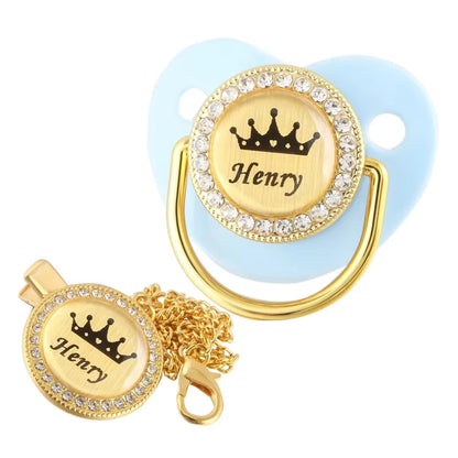 Customized Crown Name Baby Pacifier Dummy with Chain Clip 0-18 Months