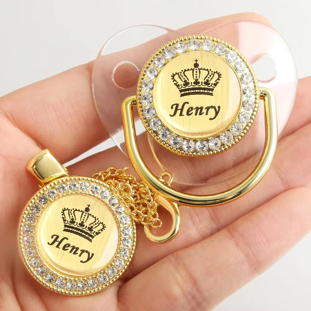Customized Crown Name Baby Pacifier Dummy with Chain Clip 0-18 Months