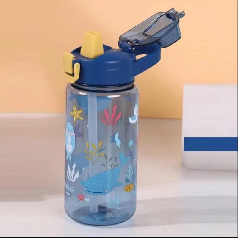 600Ml Cartoon Animal Water Bottle Portable Safety Lock Cute Straw Cup Kids Leak-Proof Drinking Jug for Outdoor Camping Travel