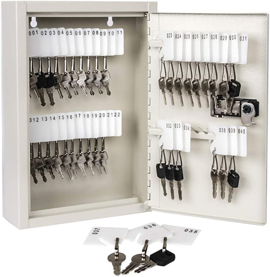 Key Storage Lock Box with Code,Locking Key Cabinet,40 Key Management Wall Mount with Combination Lock,Key Hooks & Tags Key Labels,(Beige,40 Key)