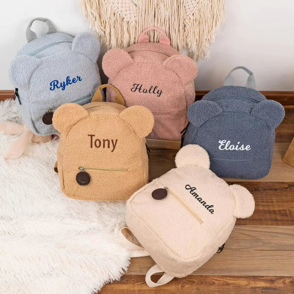 Personalized Kids Backpack Custom Travel Backpack Preschool Kids Bag Monogram Teddy Bear Toddler Backpacks