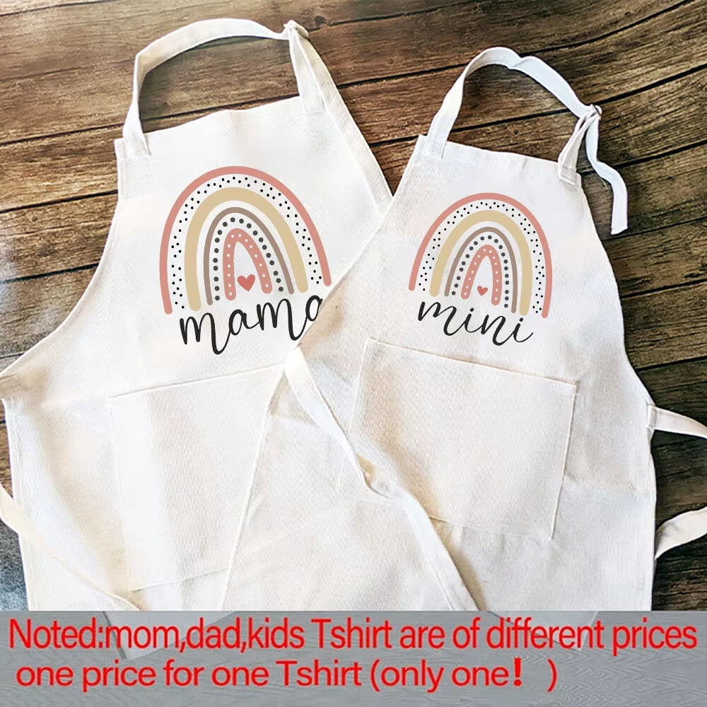 Rainbow Mama Rainbow Mini Print Apron Mom Kids Family Matching Apron Mother Girl Kitchen Apron Cooking Baking Pinafore Gift 1Pcs