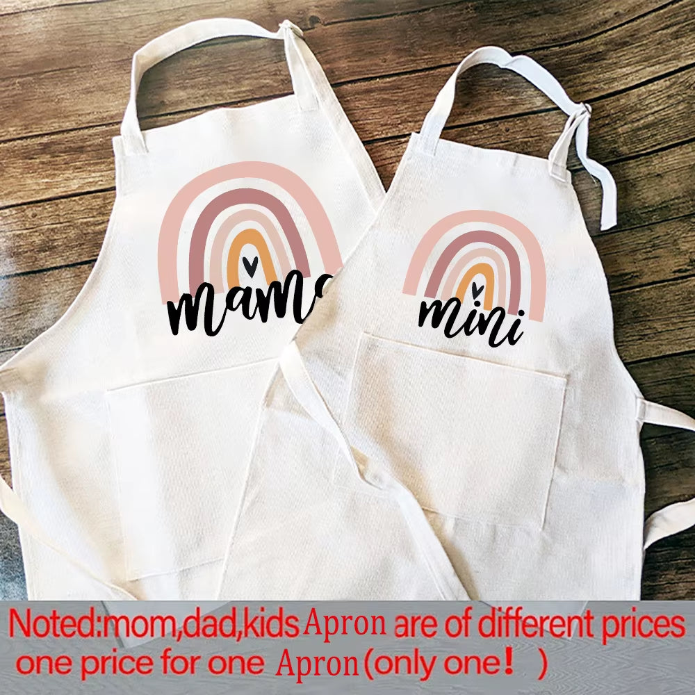 Rainbow Mama Rainbow Mini Print Apron Mom Kids Family Matching Apron Mother Girl Kitchen Apron Cooking Baking Pinafore Gift 1Pcs